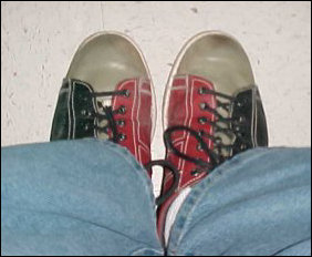 Bowling shoes... as Laura Jane holds up (above) and that I sport on my feet (below) these shoes are indeed as ugly as they look.