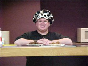 Here I am posing for the camera with the finished products. Fudge on the left, and meatballs on the right.