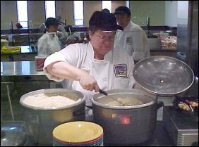 Here we have the rice that is used in many of the dishes here, being stirred and prepared for serving.