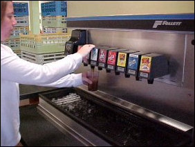 The new soft drink fountain is much less imposing than the old one. Another thing that I appreciate about the new machine is that the iced tea actually comes out cold. Usually I have problems with iced tea not coming out cold, and then quickly melting my ice because of it, making for a watered-down drink. This iced tea comes out cold, and is pre-sweetened. This is the life.