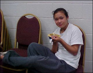 GOTCHA! We caught Hana chowing down in the pavilion room one night...