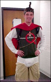 On the day of Halloween, people can't resist dressing up anyway, even though it was a Wednesday. Here, Scott dresses up as Quail Man from the cartoon series Doug.