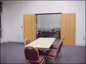 And on the other side of the office from the alarm panel is the Pavilion Room, actually two rooms. One (below) is generally used as a game room, and the other (above) is a multipurpose room.