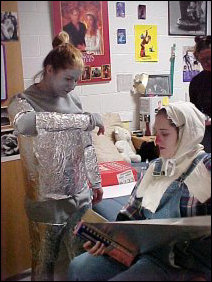 Later, Jen could be found helping out her roommate, going as the Tin Man.