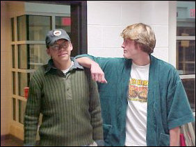 Sean (left) and Keith decided to switch wardrobes for Halloween. Sean wore Keith's "preppy bastard" clothes, and Keith wore Sean's typical boxers, t-shirt, and bathrobe combination. All Keith was missing was the coffee pot that Sean occasionally carries around.