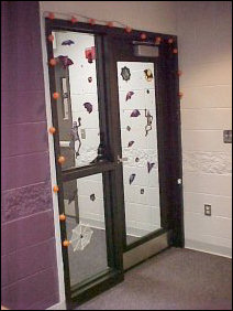 And who can forget the door... decorated with Halloween lights, as well as stickers.