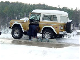 Some people really get serious about sledding and bring their stuff in the car...