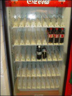 Perhaps the most shocking sight of the weekend was that we had literally cleaned out the vending machines! All that's left here is a few bottles of Diet Coke, and a few of Vanilla Coke.