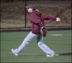 Here's Becky throwing a strike to the other side.