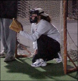 LB3's catcher wore the catcher's mask for the job (ours didn't).  She didn't really need it, as she saw very little action during the game, because we nailed nearly every pitch thrown our way.