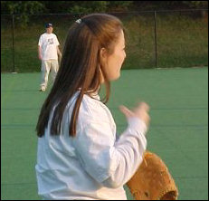 Mara keeps her eye on the game, for you never know when the ball might come your way.