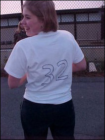 Valerie shows off her number, which was also her basketball number in high school.