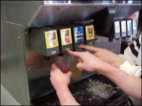 Beverage service at D-Hall is the same in all three rooms. Available to drink is milk in the gravity-run milk machine, two soft drink dispensers, dispensing various Coca-Cola products plus water and club soda. Not pictured but still important is the Minute Maid juice machine (Orange Guava Passionfruit is my favorite), plus coffee (regular and decaf), tea, and whipped hot chocolate.