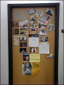 This door is covered with festive pictures, articles, and cutouts!