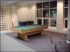 Outside of here is the first floor lounge.  On the upperclass side (the west wing), we have the pool table.