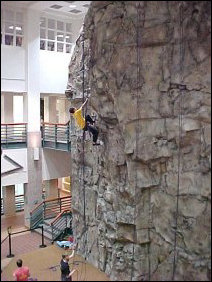 As you can see from this far-away shot, Pat's at about the right level now where he could give high-fives to second-floor patrons.