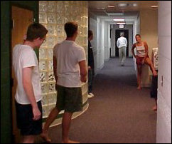 After passing the study lounge (marked by the rounded glass wall), the rest of the hallway was for slowing down and stopping.