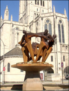 We stayed at East Liberty Presbyterian Church, seen here in the background of this LPCM file photo from March of the "anatomically correct statue", which, as it turned out, was not so anatomically correct after all, when we realized that the figures were facing inwards...