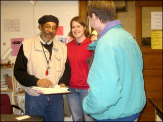 The gentleman at left is Lester, who operates the drop-in center, seen here in this LPCM file photo from March. A new experience for me: I was in a conversation with two gentlemen, and I could not get a word in edgewise! Mark commented that he would have paid to see such a thing.