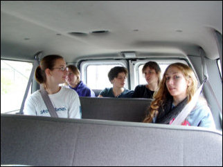 And now, we've hit the halfway mark, and we're taking off to go downtown for lunch. Here we are in the van.