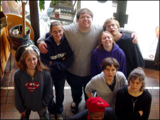 Mark took a picture of us looking down from the second floor of the coffee shop. In the picture, starting at left, and kind of following a line is Mary, Lindsay, myself, Spencer, Nicole, Maggie, and Catherine.