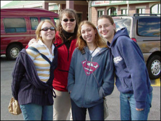 Afterwards, on the way back, we again stopped in Breezewood, to go to a Dairy Queen. Here, Nicole, Kathleen, Mary, and Lindsay strike a pose.